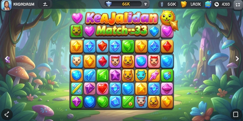 Tampilan screenshot dari gameplay Match-3 yang menantang di 66K.