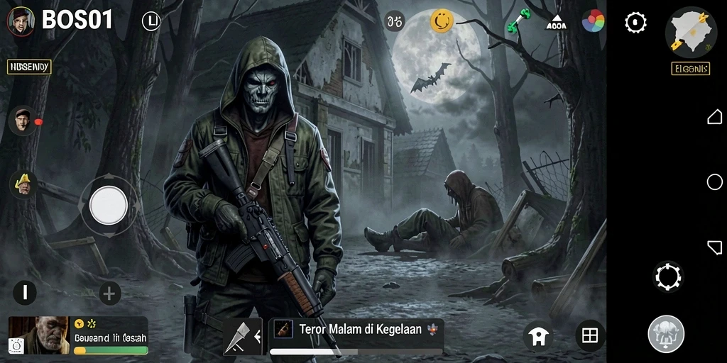 Tampilan gameplay BOS01 yang menyeramkan dan menegangkan.