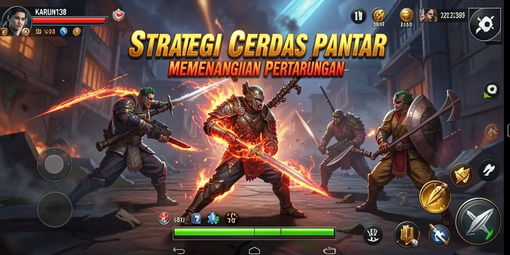 Screenshot dari gameplay <strong>KARUN138</strong> yang menunjukkan pertarungan strategis yang mendebarkan.