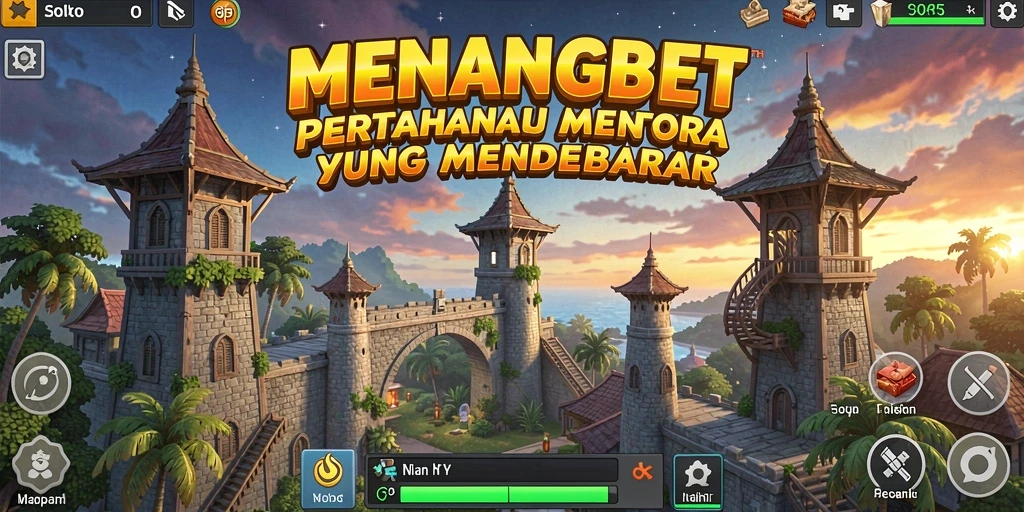 Tampilan gameplay <strong>MENANGBET</strong> dalam pertempuran menara yang seru.